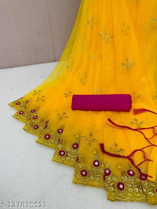 Gullak Net Dyed Regular Saree With Unstitched Blouse Piece ( yellow ) - Sarees | Buy online on ZillyBuy