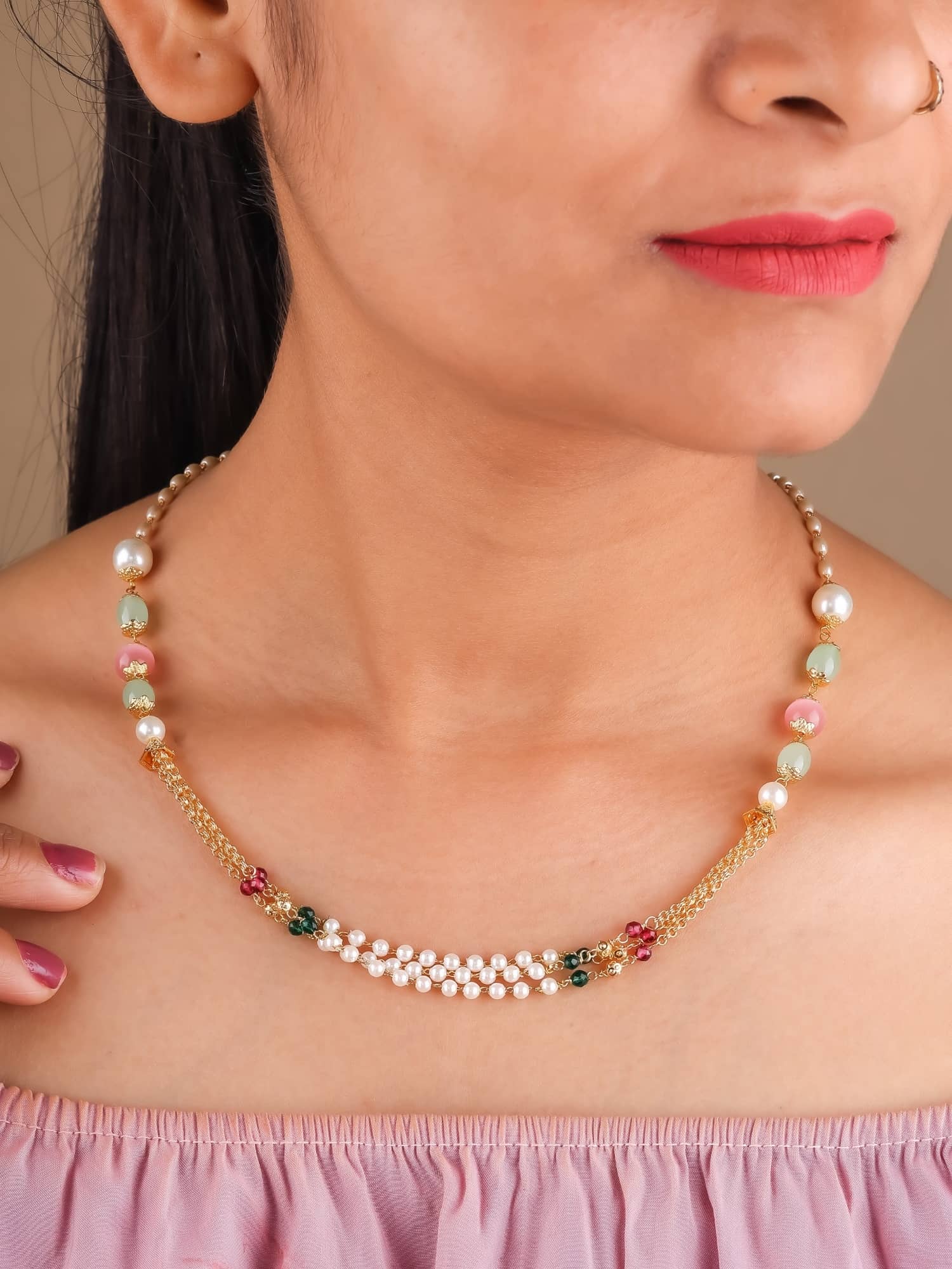 LA MESKEY Multi Color Brass Necklace ( Pack of 1 )