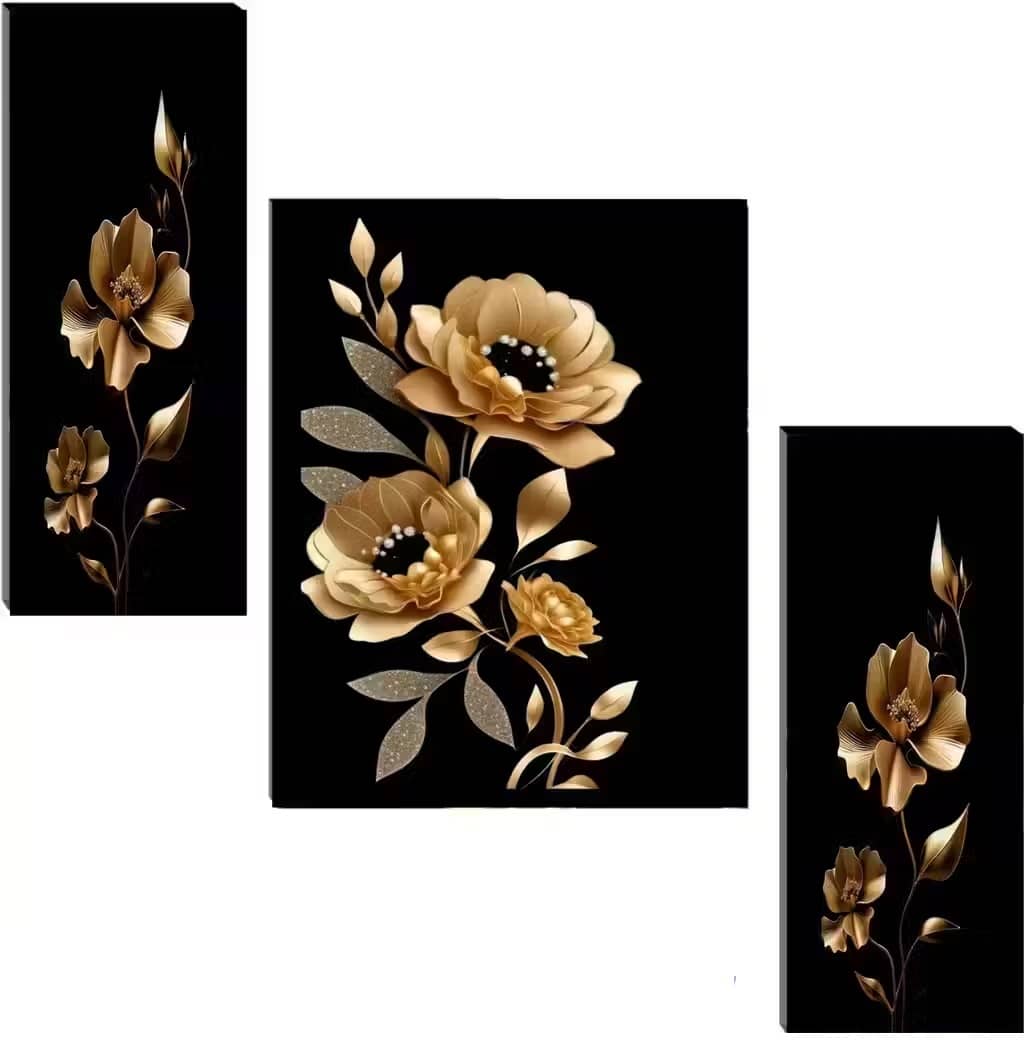 TNFArt Set Of 3 Flower Pots Wall Paintings For Living Room Decorative Gift Items/home decor items 12 x 18 inch