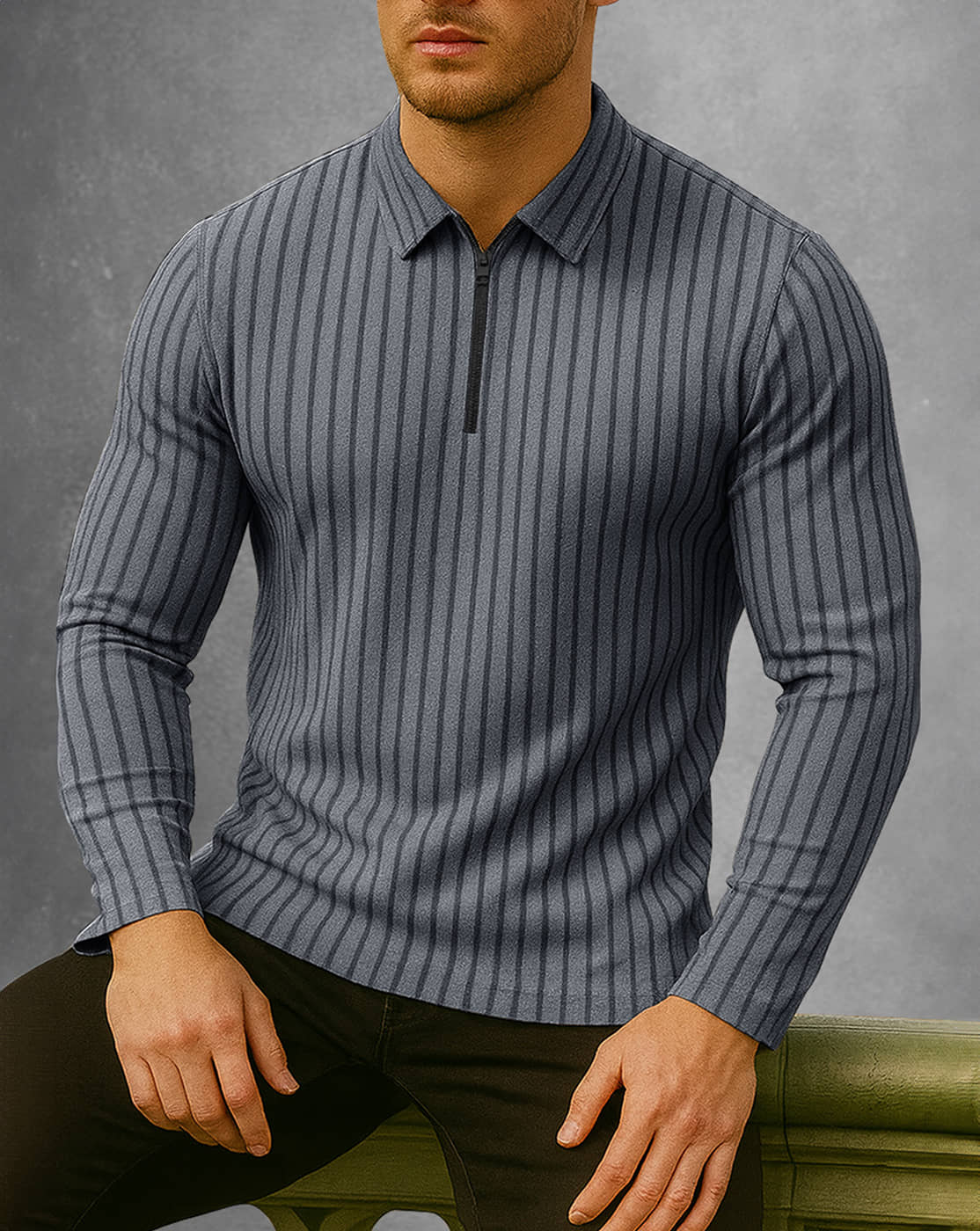 Eyebogler Men Polyester Relaxed Fit Striped Polo T Shirt ( Grey )