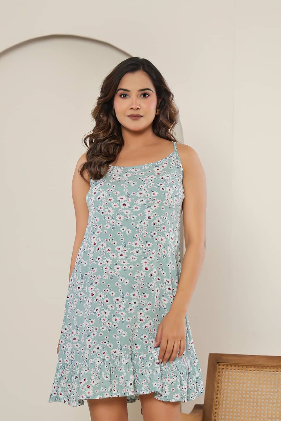 Flamboyant Women Rayon A-line Dress ( Green )