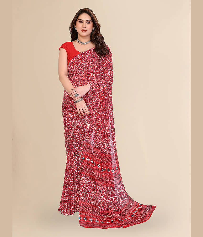 Kashvi Sarees Georgette Printed Regular Saree With Unstitched Blouse Piece ( Pink ) - Sarees | Buy online on ZillyBuy