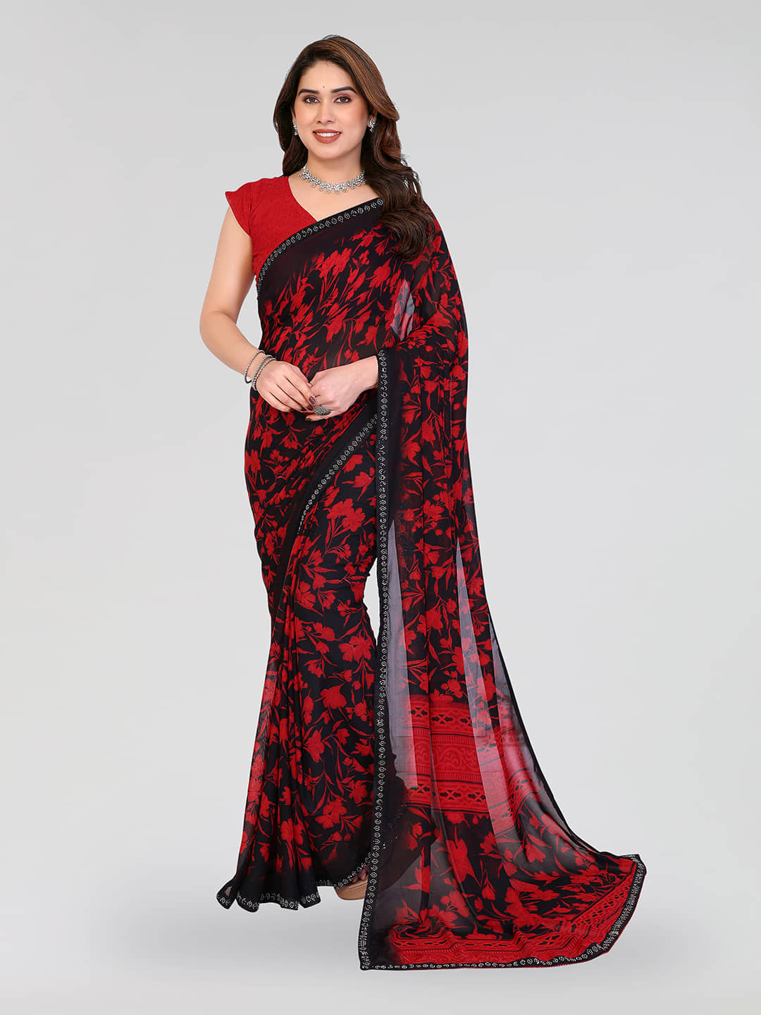 Kashvi Sarees Georgette Printed Regular Saree With Unstitched Blouse Piece ( Yellow ) - Sarees | Buy online on ZillyBuy