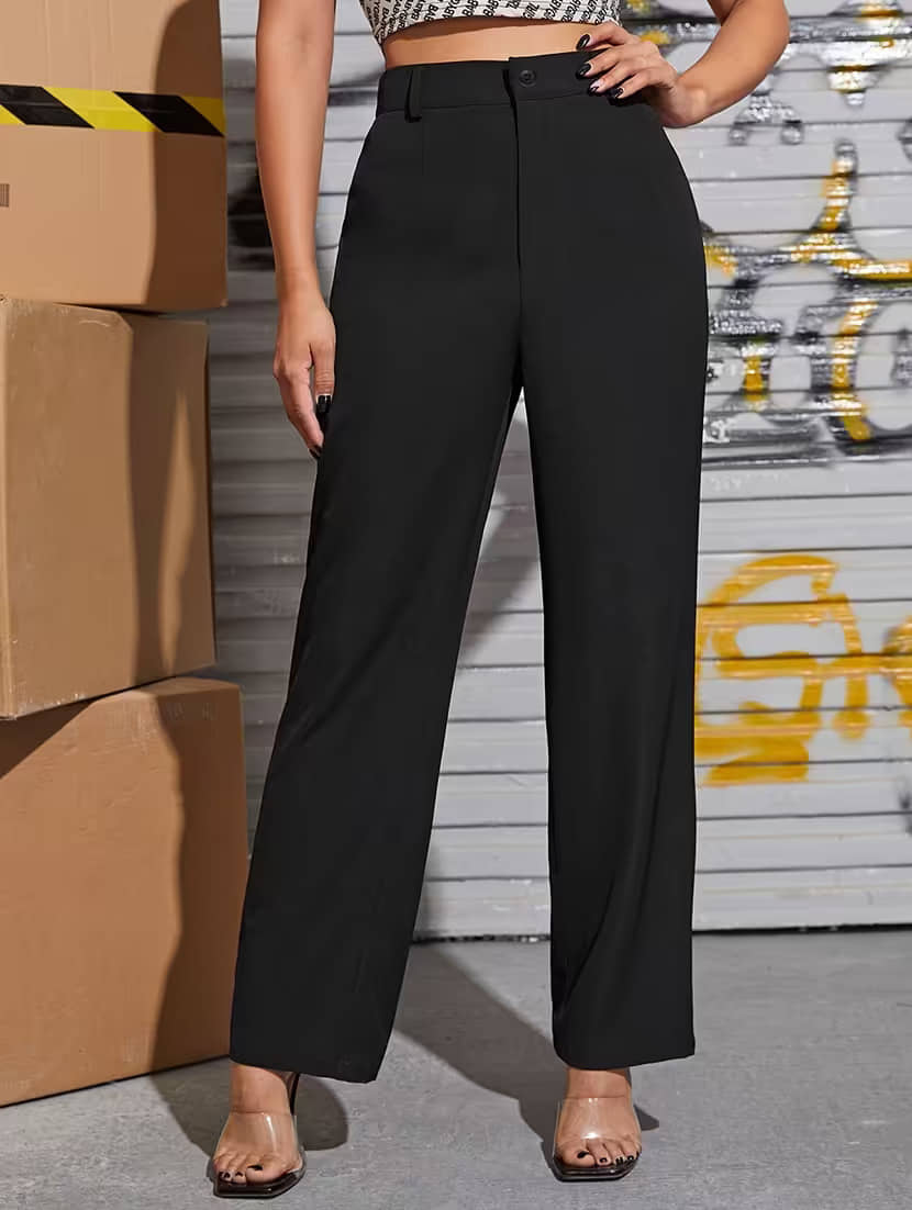 MISS MEBINO Women Polyester Casual Trousers ( Black ) - Trousers | Buy online on ZillyBuy