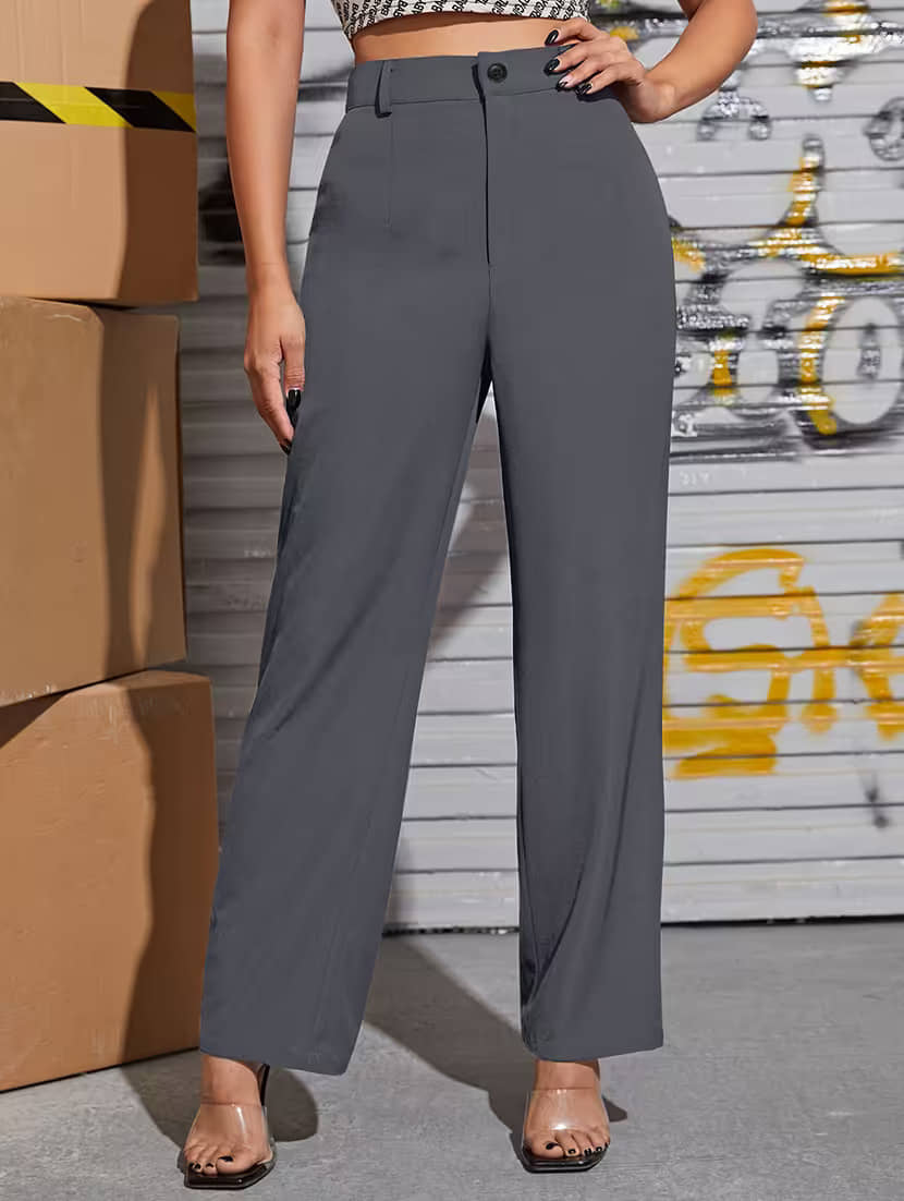 MISS MEBINO Women Polyester Casual Trousers ( Dark Grey ) - Trousers | Buy online on ZillyBuy