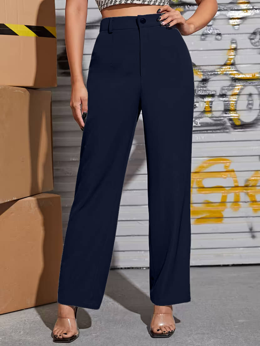 MISS MEBINO Women Polyester Casual Trousers ( Navy Blue ) - Trousers | Buy online on ZillyBuy