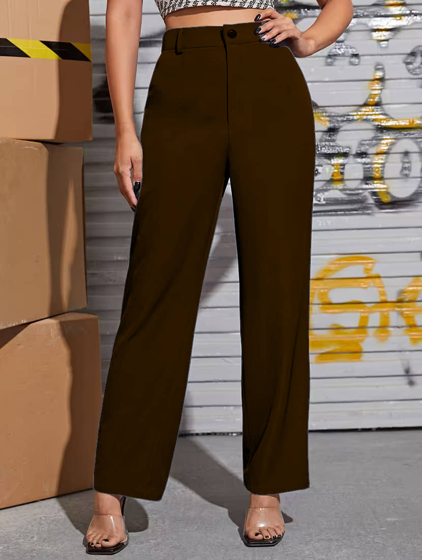 MISS MEBINO Women Polyester Casual Trousers ( Brown ) - Trousers | Buy online on ZillyBuy