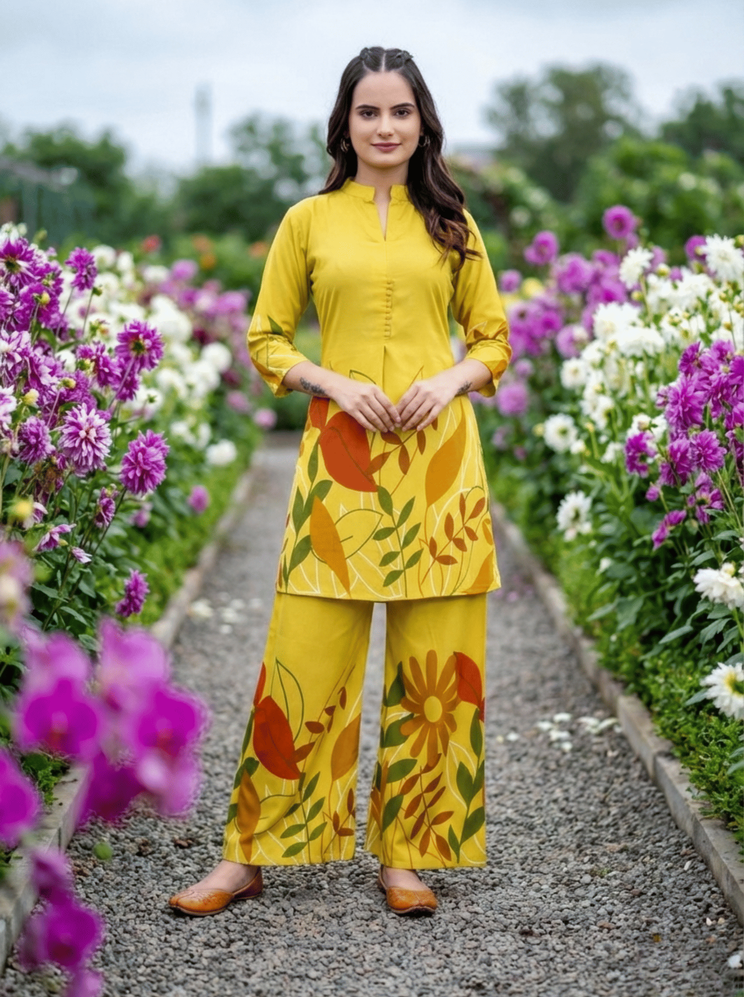VANVAAM Women Printed Top With Palazzos Co-Ord Set ( Lime Green )