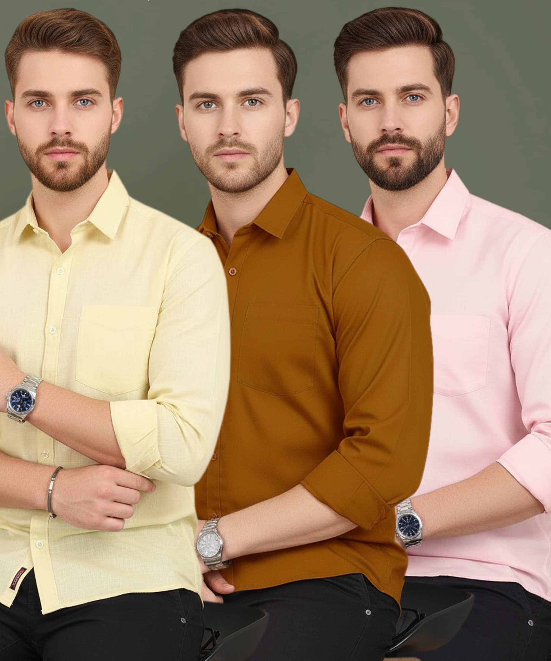 ALY JOHN 100% Cotton Regular Fit Solids Full Sleeves Men's Casual Shirt - Multicolor 3 ( Pack of 3 )