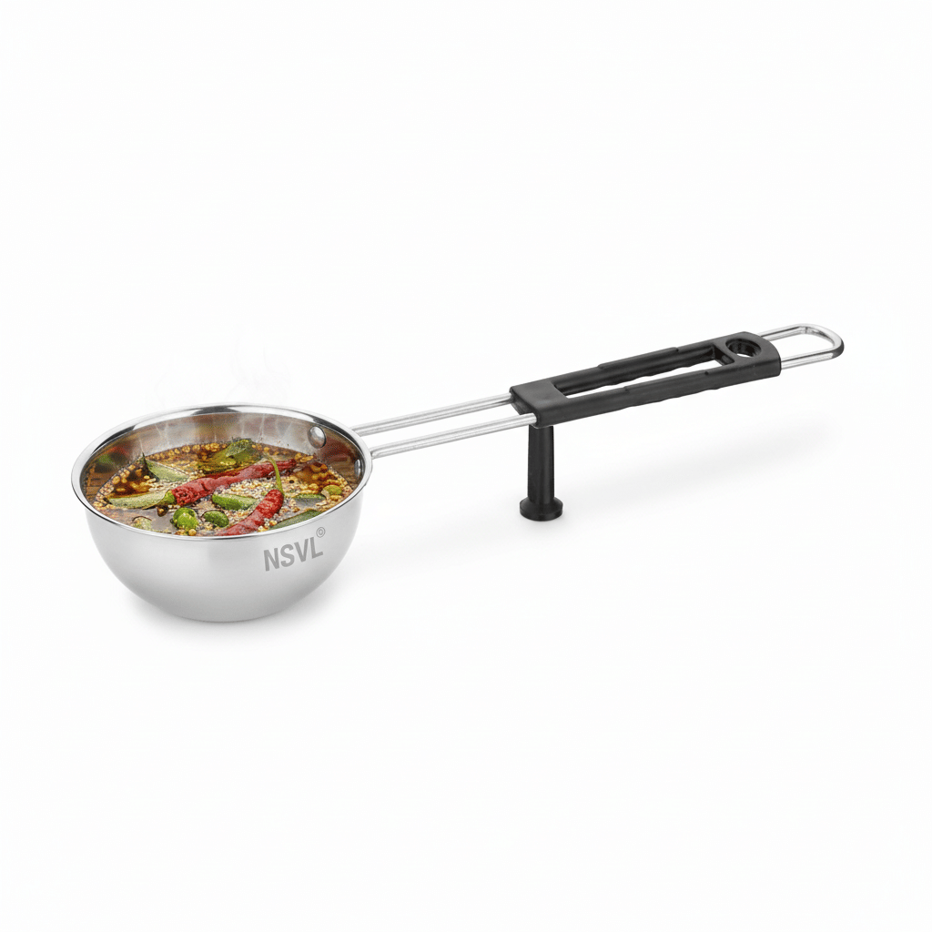 NSVL steeltadka Non Coated Stainless Steel Taper Fry Pan Induction Bottom without Lid 10 cm Diameter 0.5 Ltr - Cookware | Buy online on ZillyBuy