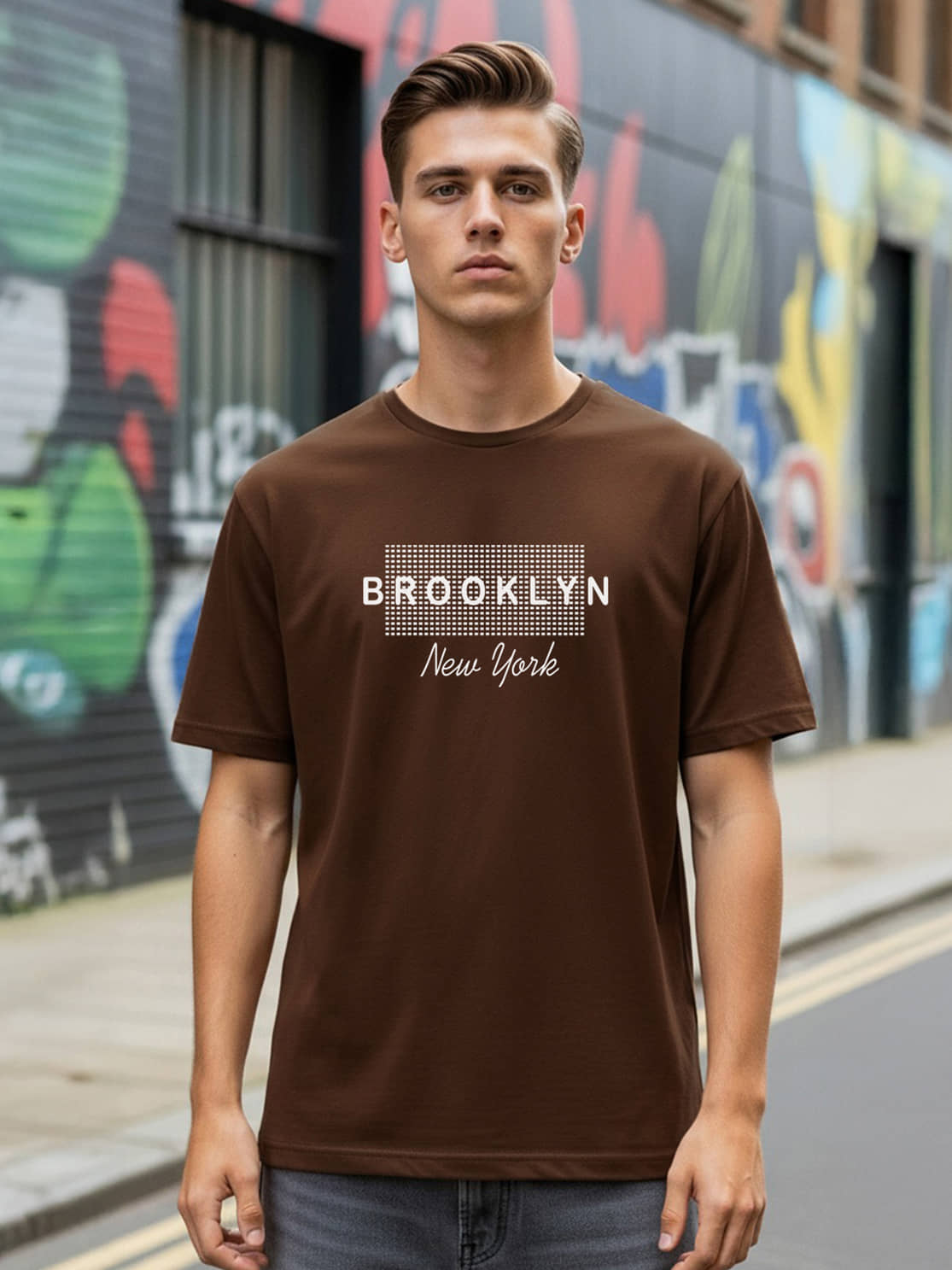 BENNY BROOKS Men Cotton Blend Oversized Fit Printed T-Shirt ( Brown )