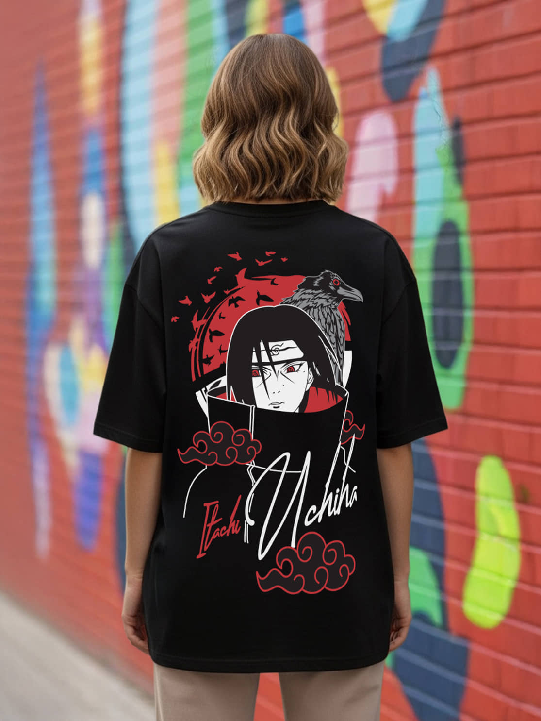BENNY BROOKS Women Cotton Blend Printed Oversized Fit Round Neck T-Shirt ( Black )