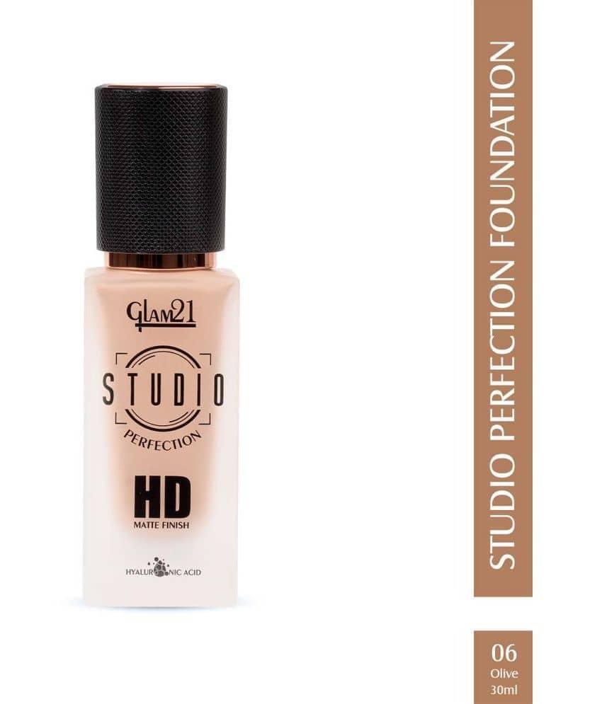 Glam21 Studio Perfection HD Matte Foundation - Matte Finish | Full Coverage Blendable | Long-Lasting Wear & Waterproof | Hyaluronic Acid Infusion | Oil Control - For Normal Skin - Olive 30ml