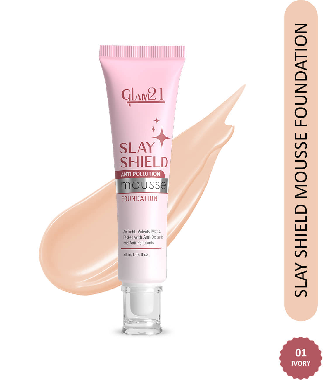 Glam21 Slay Shield Mousse Foundation With Vitamin C Green Tea Niacinamide Spf30 Foundation Ivory, 30 G