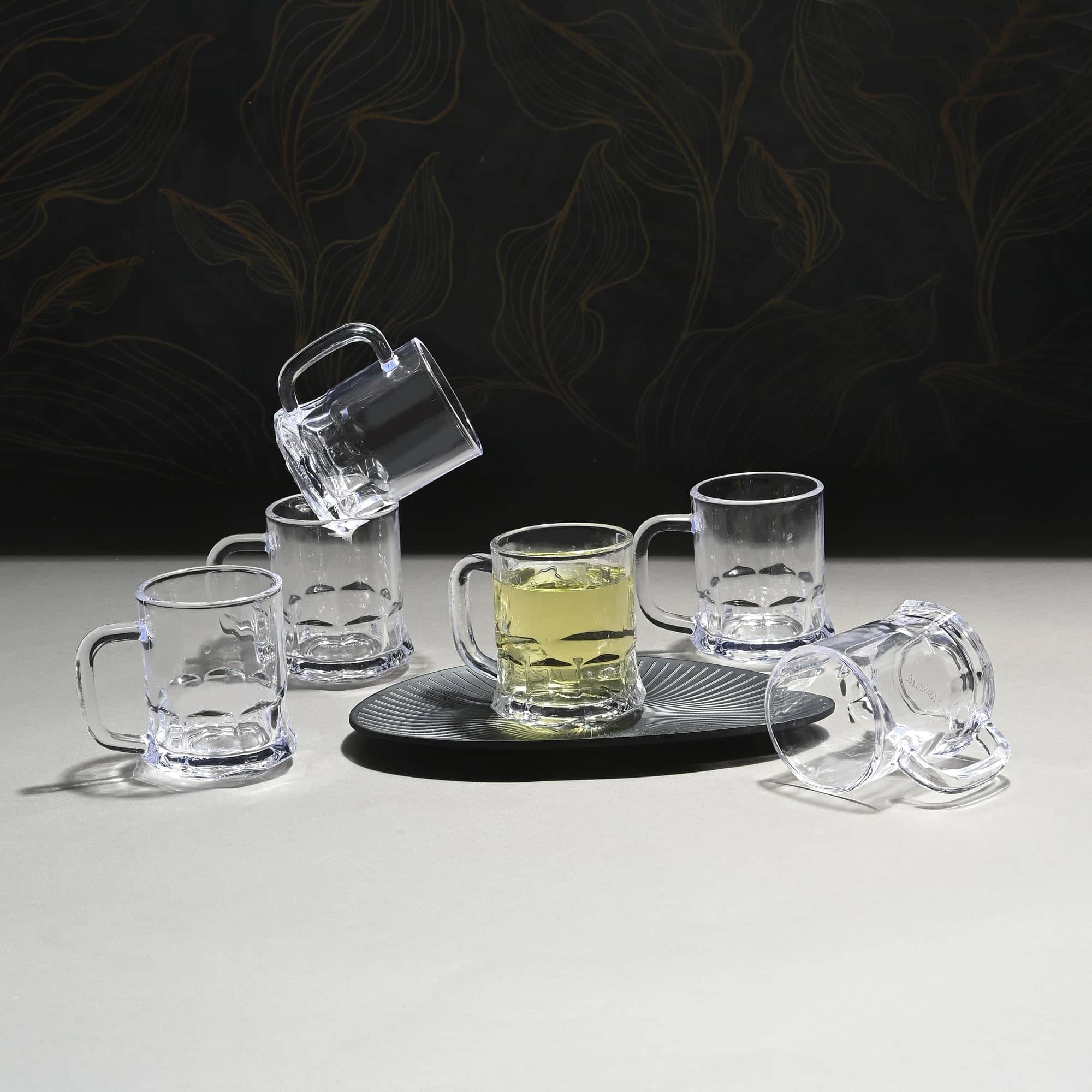 Somil Somil Cup Pack of 6 Textured Glass Tea Cup 200 ml ( Pack of 6 )