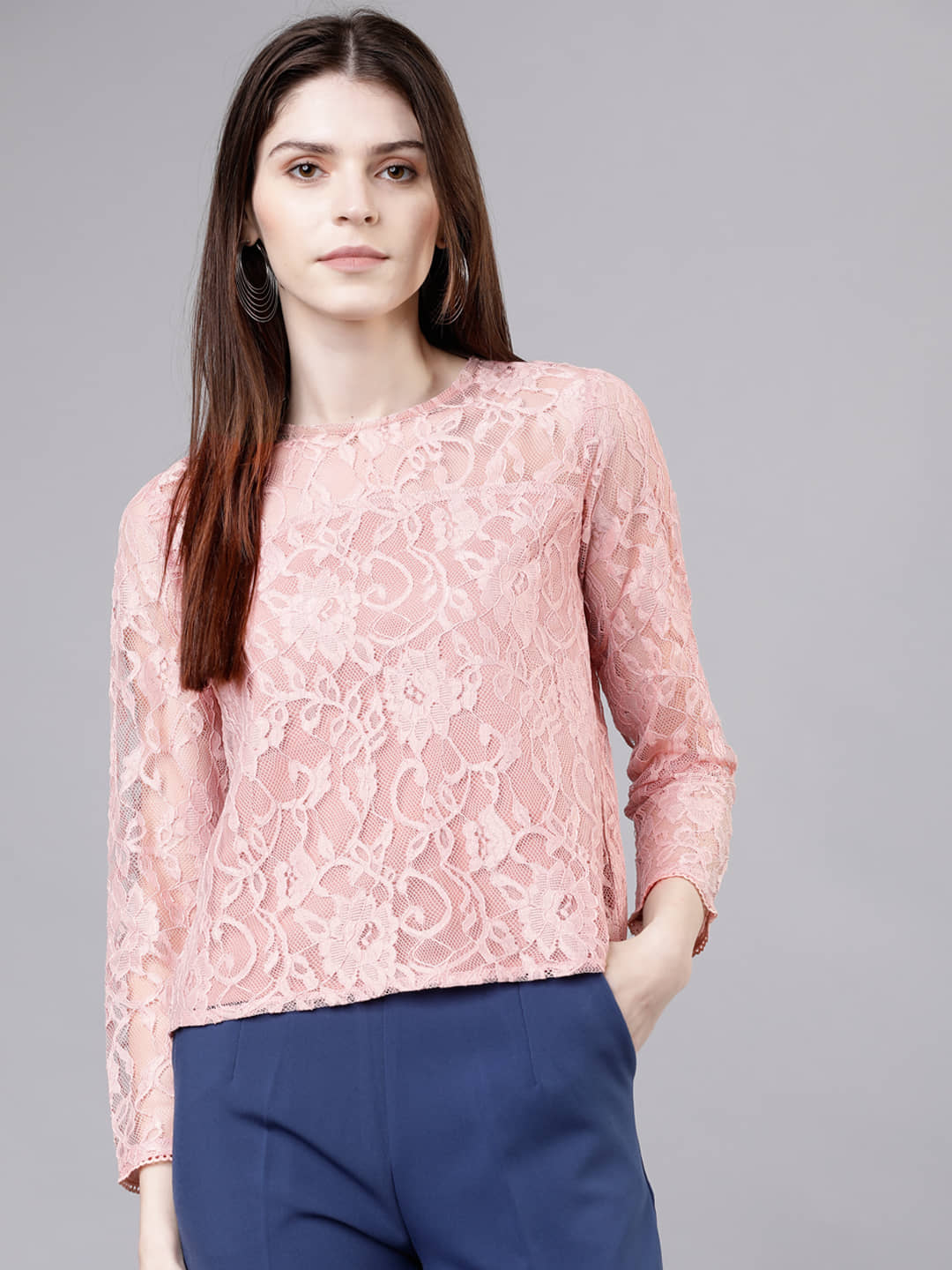Tokyo Talkies Women's Polyester Regular Top ( Pink )