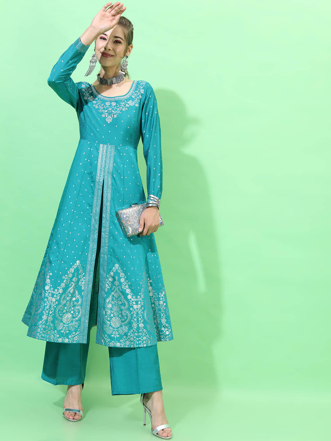 Vishudh Women Viscose Printed Straight Kurti With Palazzo ( Blue )