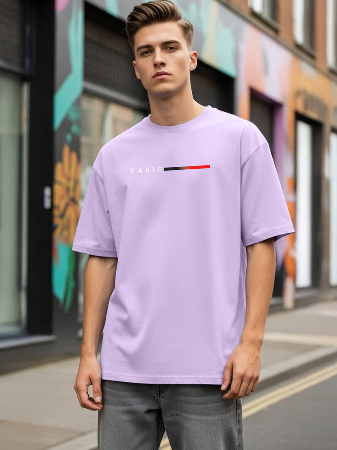BENNY BROOKS Men Cotton Blend Oversized Fit Printed T-Shirt ( Lavender )