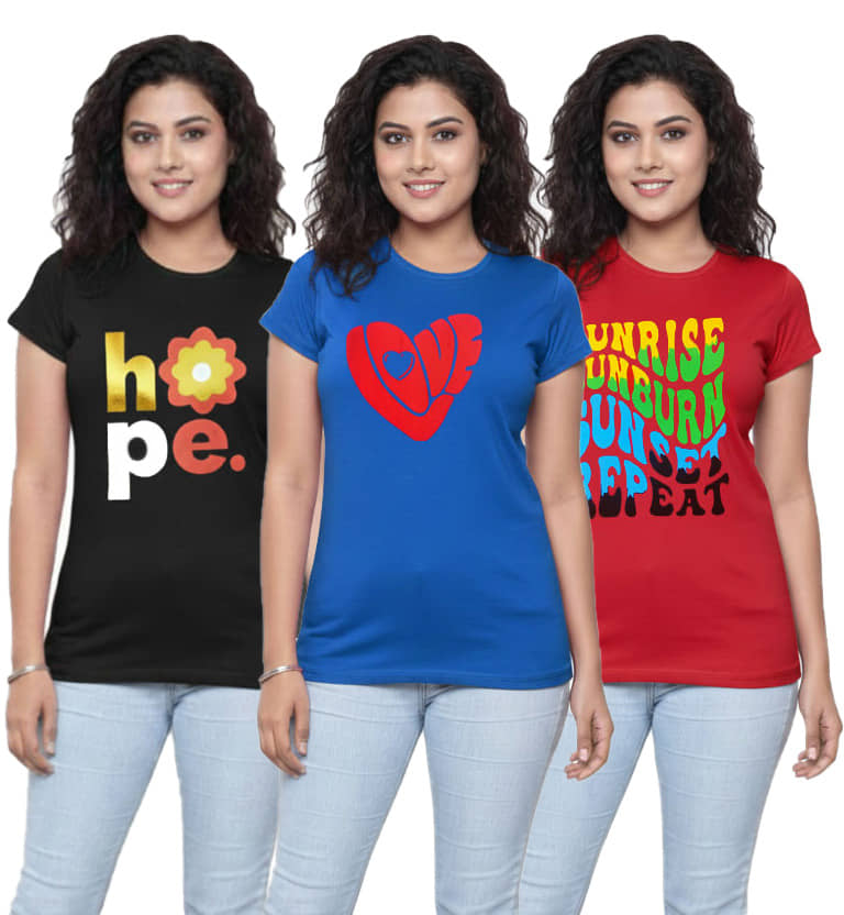 MIST N FOGG Women Cotton Blend Printed Regular Fit Round Neck T-Shirt ( Multicolor 3 )