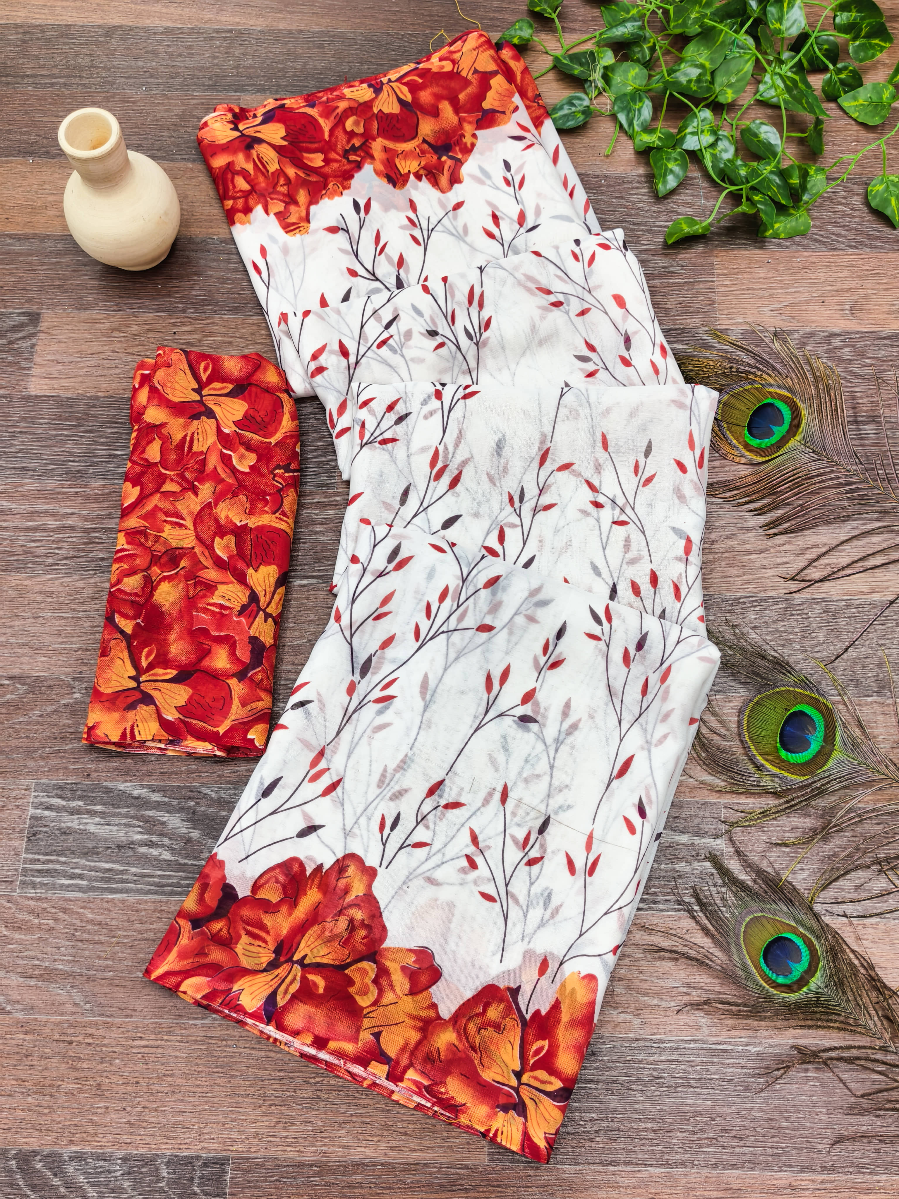 Kashvi Sarees Georgette Printed Regular Saree With Unstitched Blouse Piece ( Rama ) - Sarees | Buy online on ZillyBuy