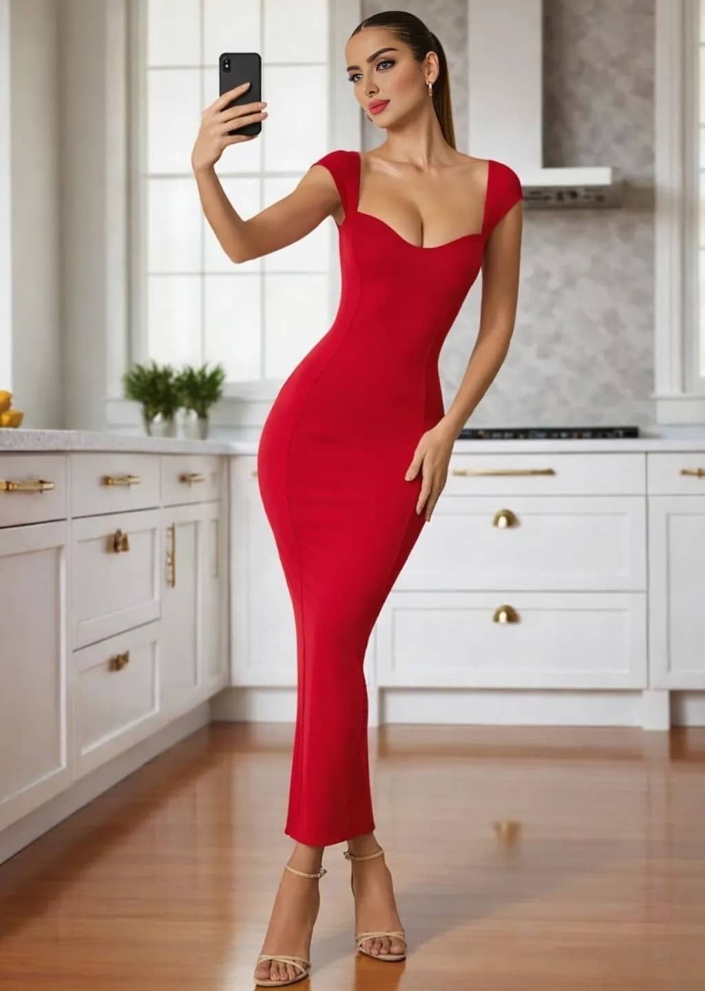 Traquila Women Lycra Bodycon Dress ( Red )