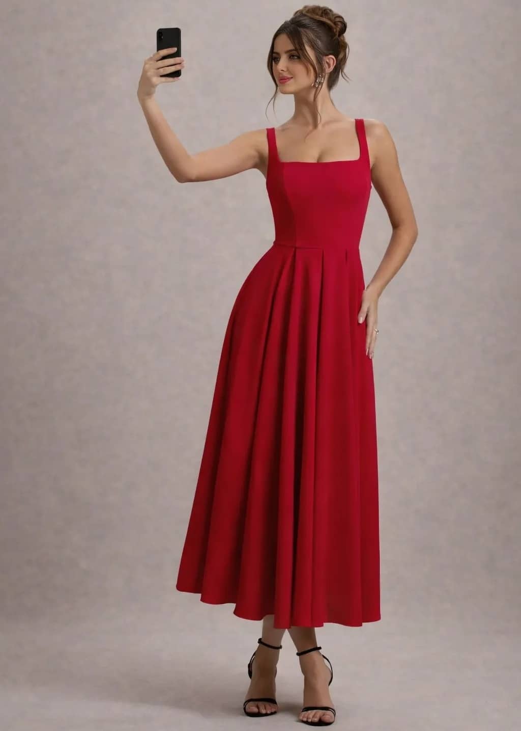 Traquila Women Lycra Fit & Flare Dress ( Red )