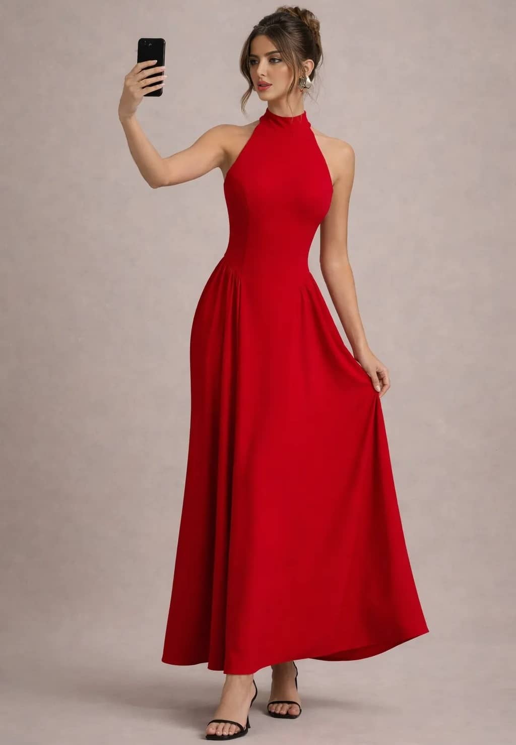 Traquila Women Lycra Fit & Flare Dress ( Red )