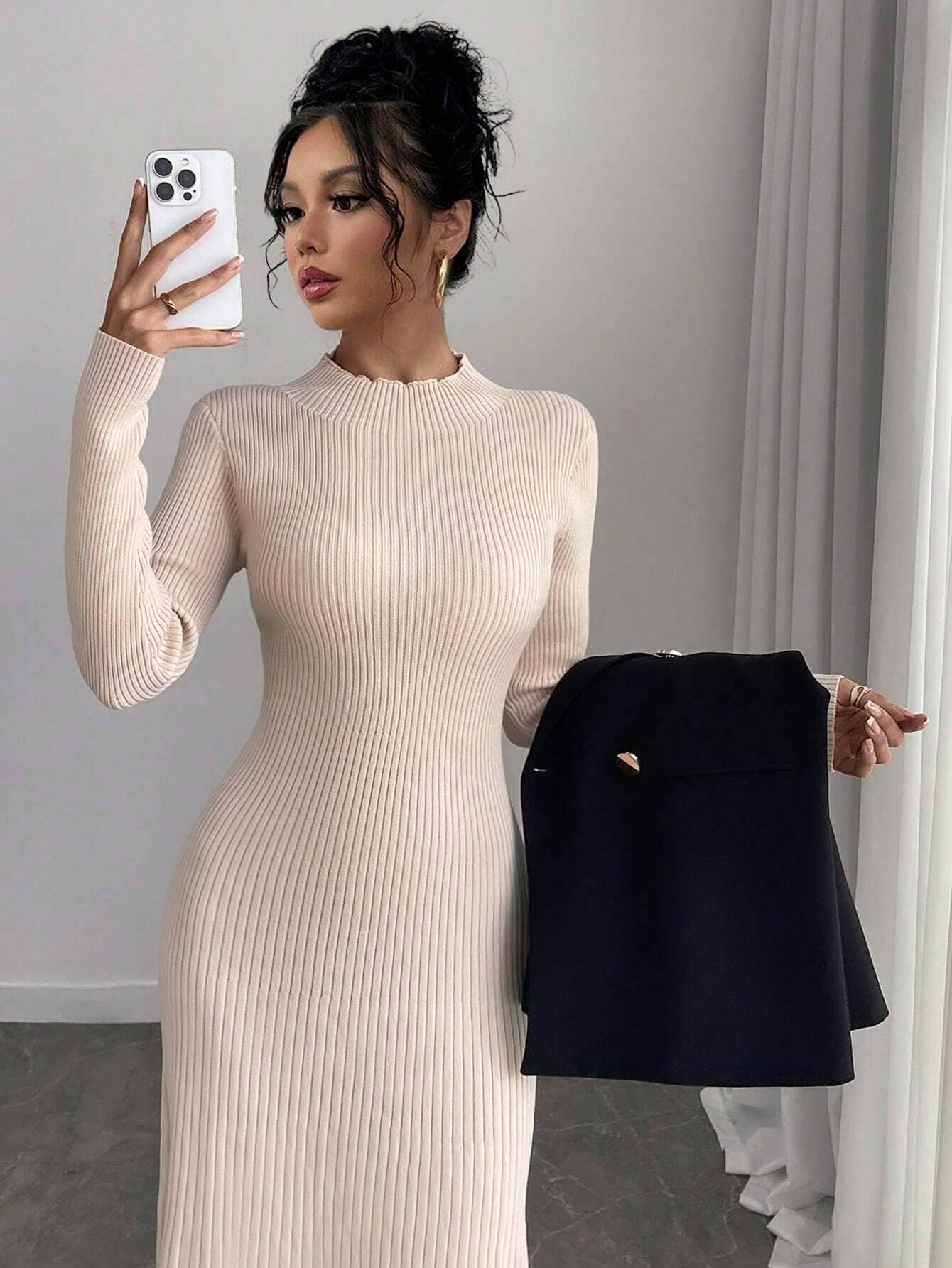 wanquila Women Lycra Bodycon Dress ( Beige )