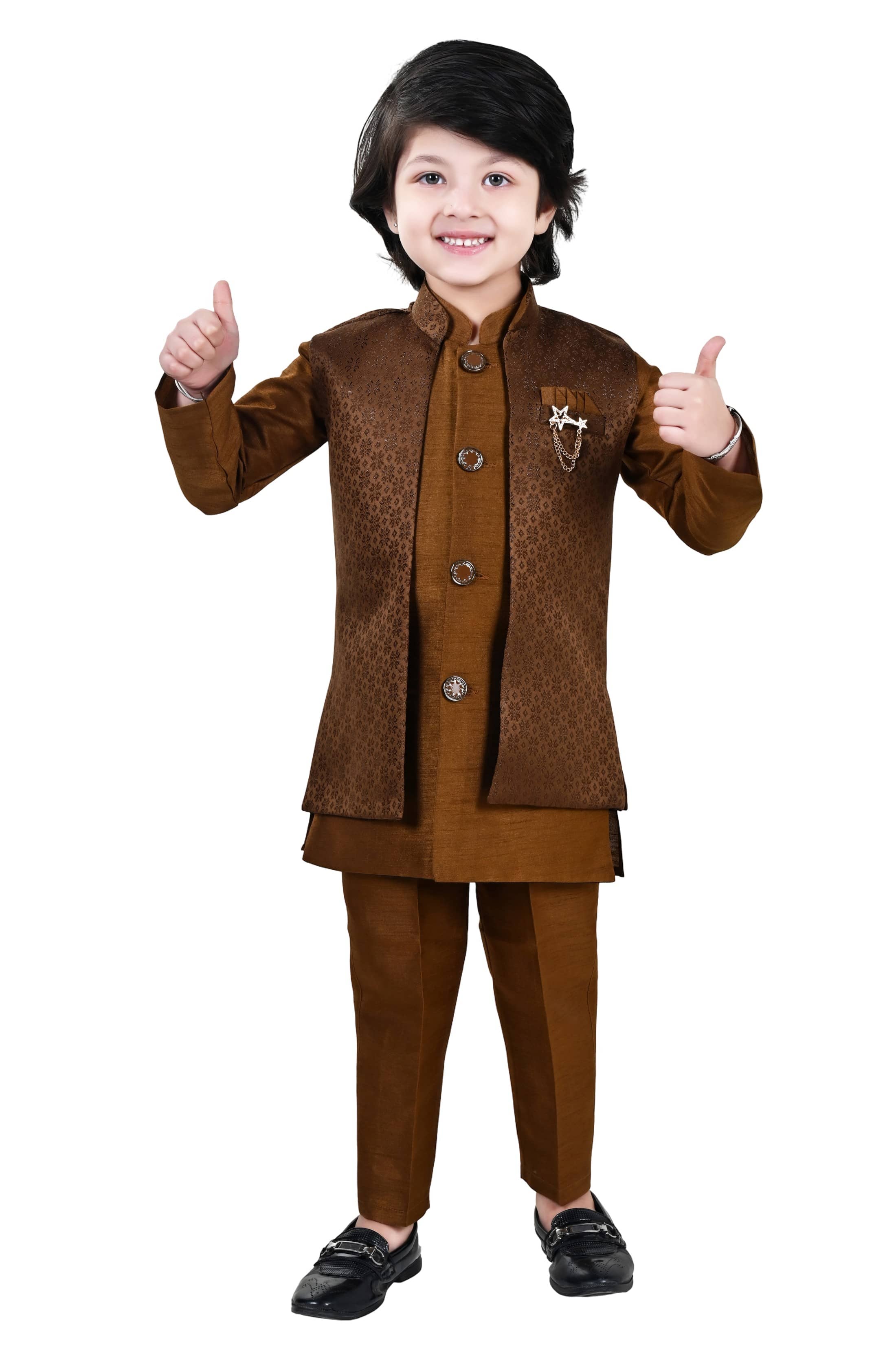 Arshia Fashions Boys Jacquard Copper Sherwani ( Pack of 1 ) - Kurtas & Kurta Sets | Buy online on ZillyBuy