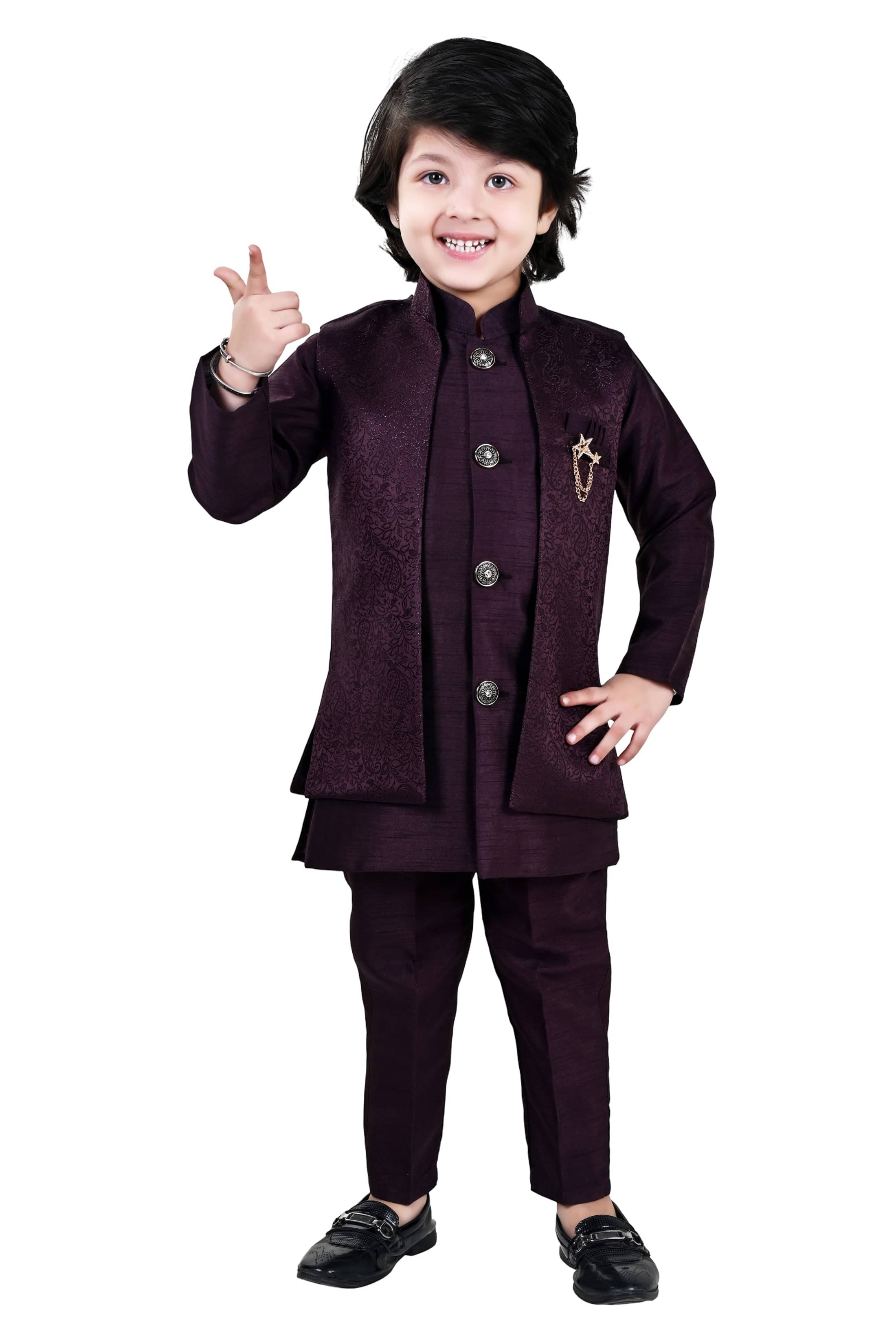Arshia Fashions Boys Jacquard Wine Sherwani ( Pack of 1 ) - Kurtas & Kurta Sets | Buy online on ZillyBuy
