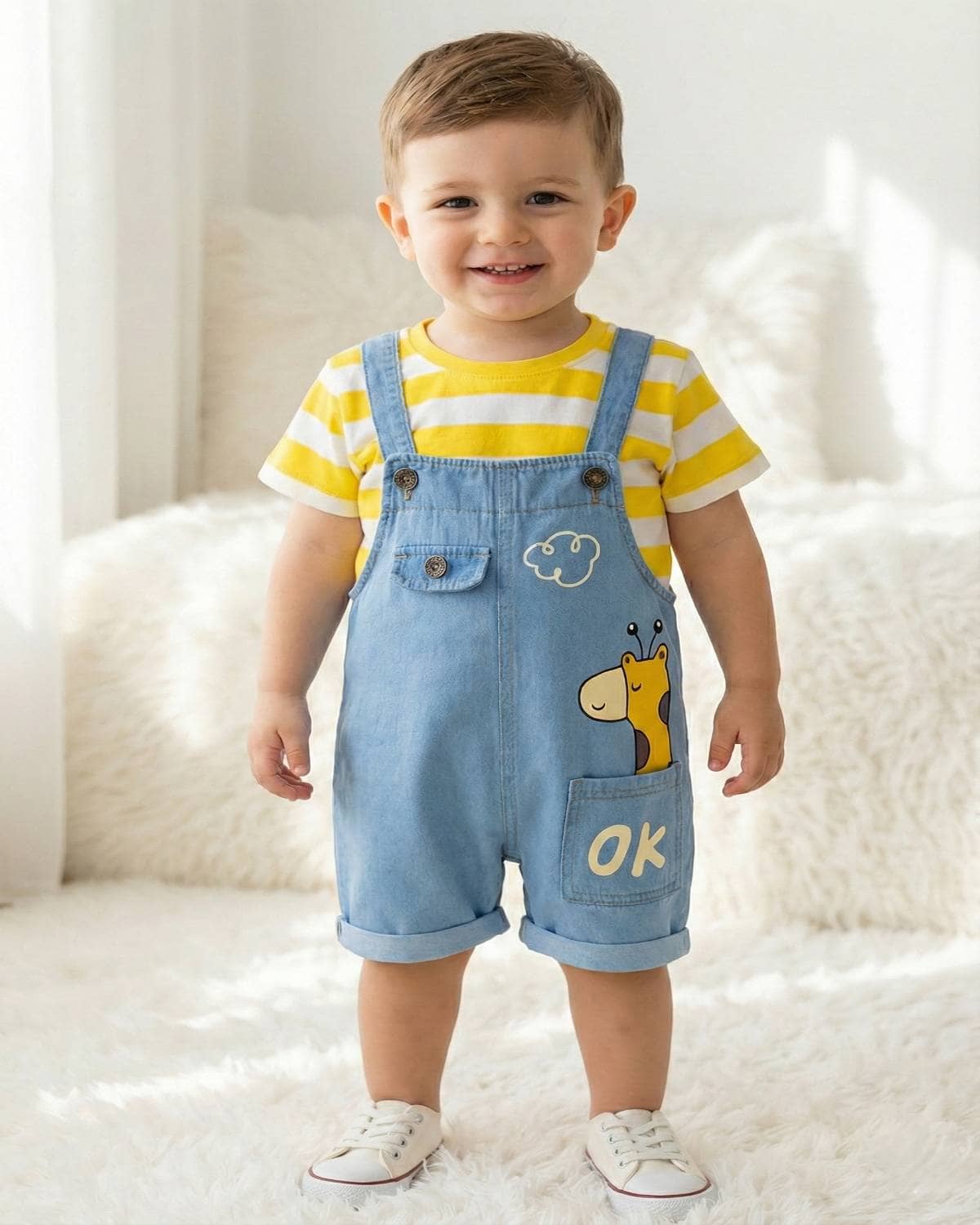 CUTEVIBE Pack of 1 Unisex Cotton Blend T-Shirt & Dungarees Set ( Multicolor )