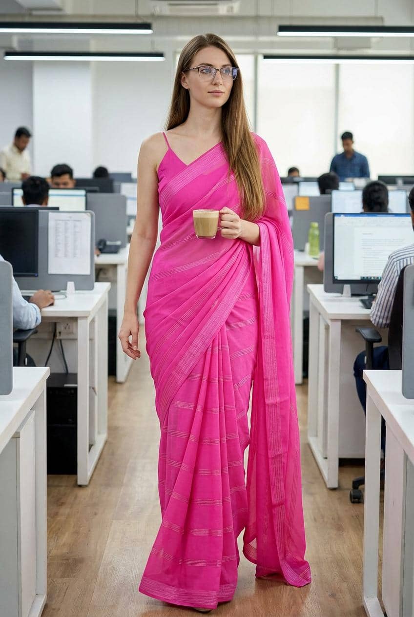 Kashvi Sarees Satin Solid Kasavu Saree With Unstitched Blouse Piece ( PINK ) - Sarees | Buy online on ZillyBuy