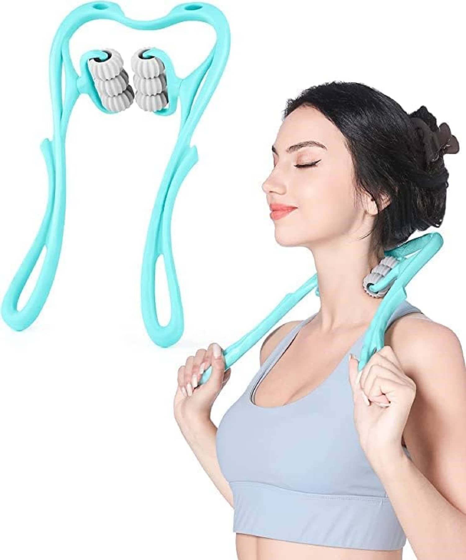 neck massager manual, handheld neck massager, roller neck massager, deep tissue massager, shoulder massager, trigger point massager, neck shoulder pain relief, portable body massager, muscle relaxer tool, stress relief massager, manual body massage tool