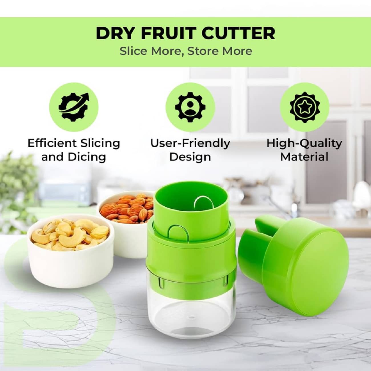 Dry Fruit & Nut Cutter With Container For Kitchen Manual Cutter Machine Kitchen Gadget Chopper for Badam, Kaju, Walnut, Pista Dry Fruit Crusher Fine Cup Slicer for Home Use & Gifting Purpose