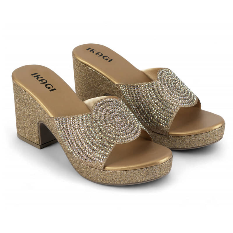 IKAGI Gold Women's Slip On Heels - Heels | Buy online on ZillyBuy