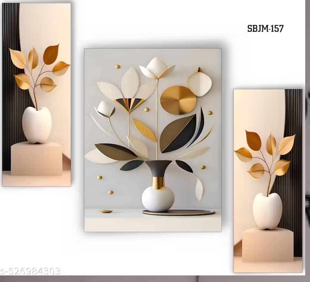 SNDArt Set Of 3 Flower Pots Wall Paintings For Living Room Gift Items 12 x 18 inch
