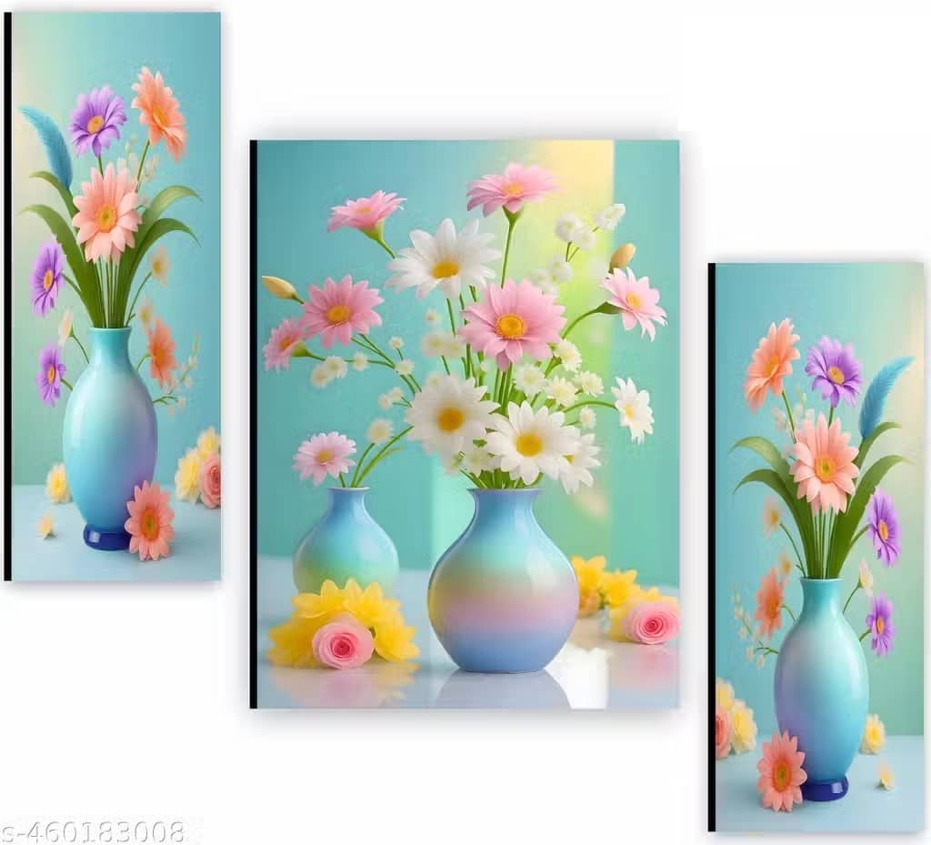 SNDArt Set Of 3 Flower Pots Wall Paintings For Living Room Gift Items 12 x 18 inch