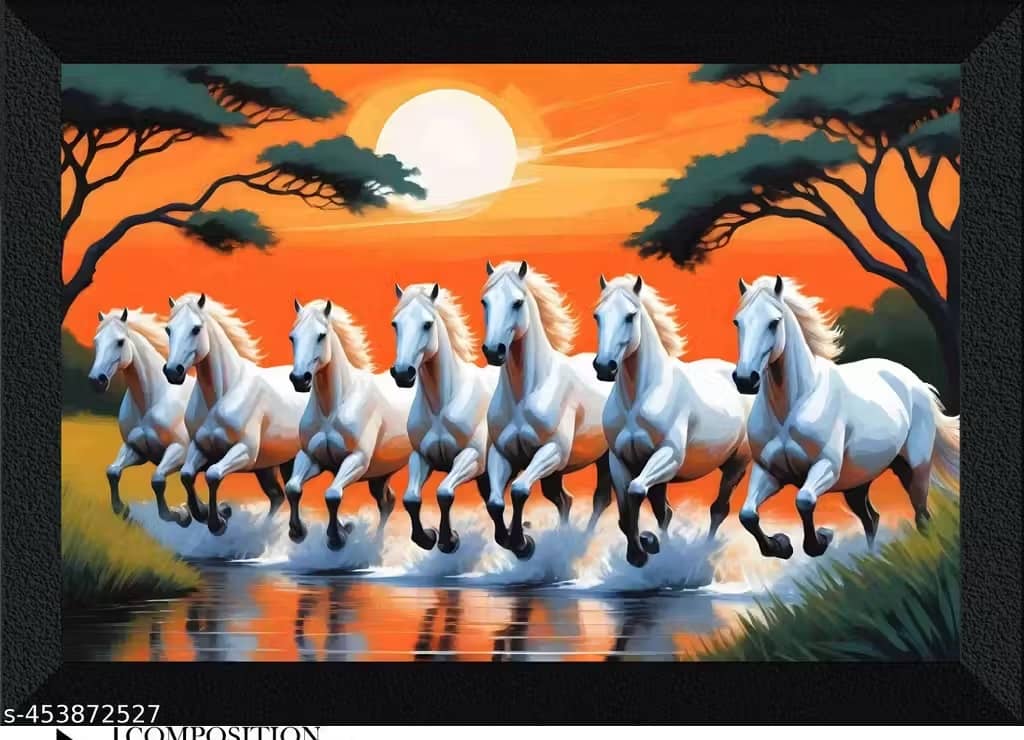 SNDArt Vastu 7 Running Horses Wall Paintings With Frame For Living Room 11 x 14