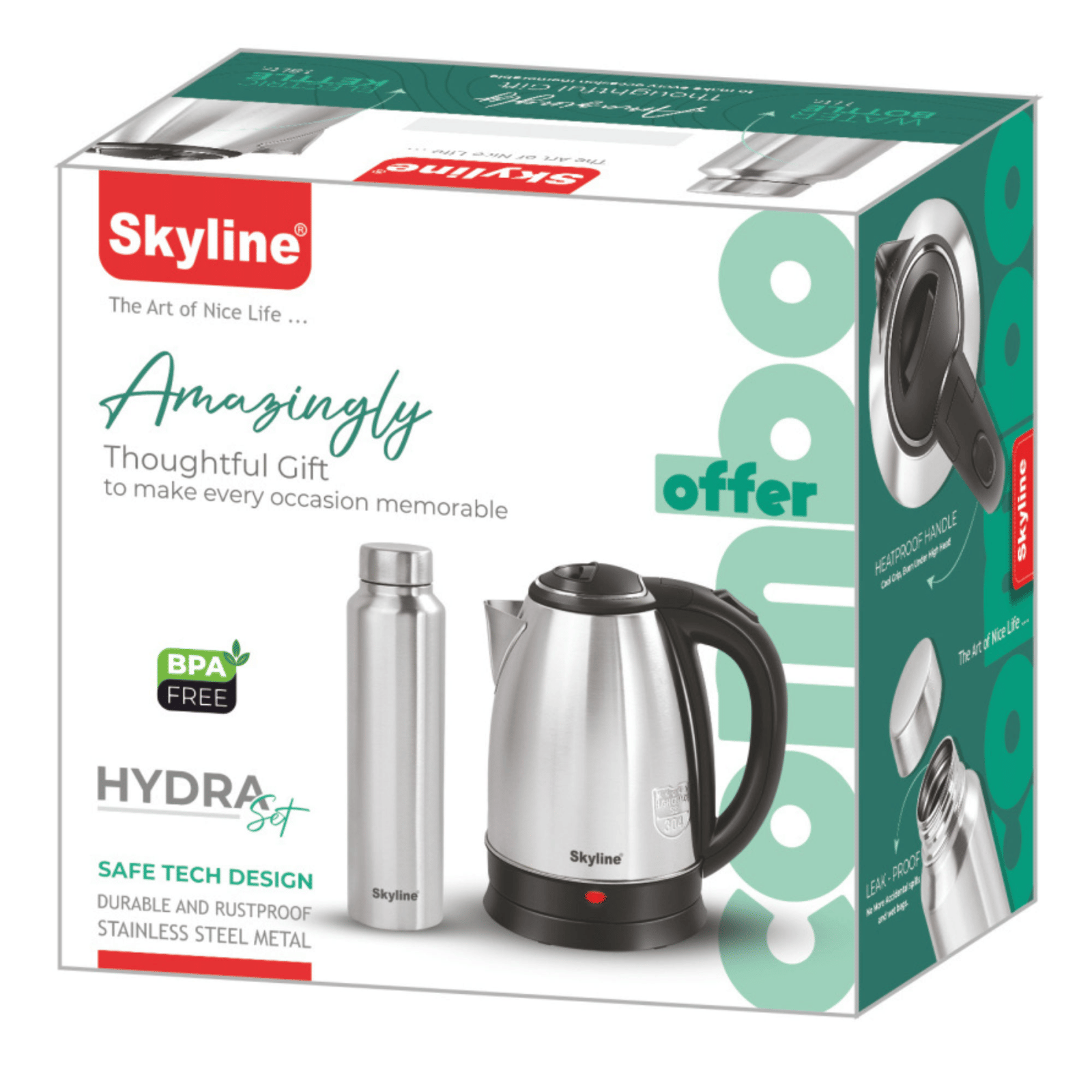 Skyline Multicolor 1.5 litres Stainless Steel Multifunctional Kettle