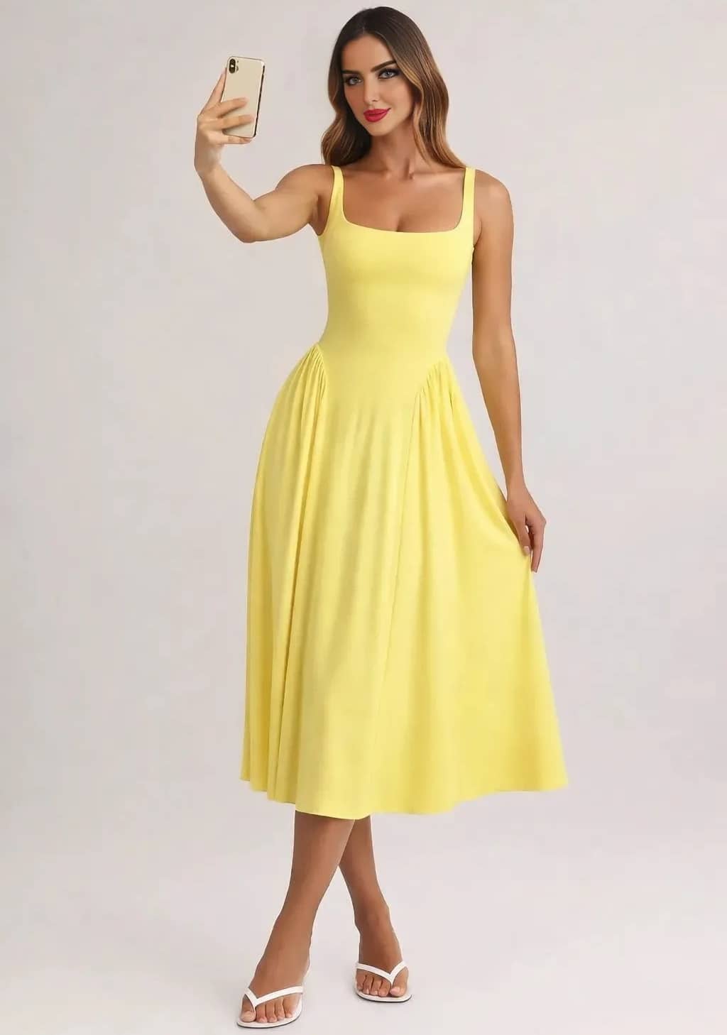 Traquila Women Lycra A-line Dress ( Yellow )