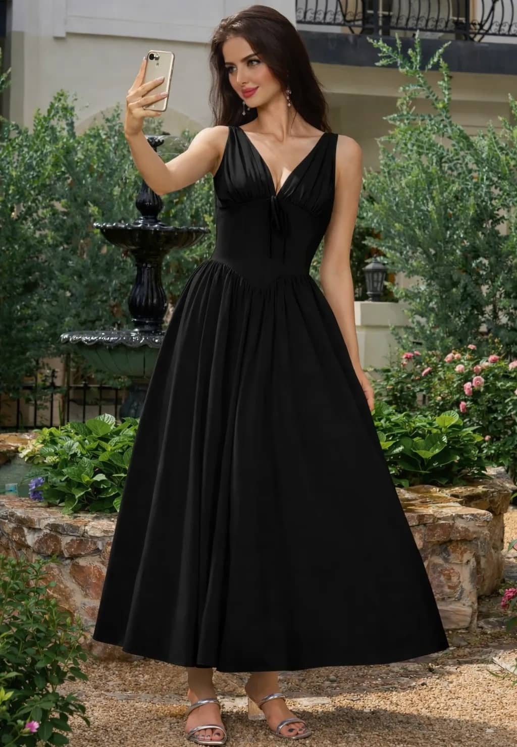 Traquila Women Lycra Fit & Flare Dress ( Black )