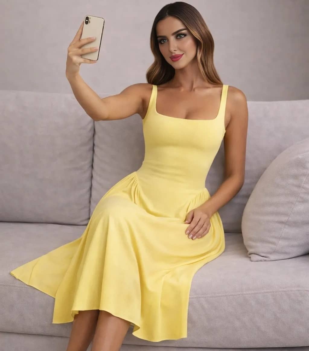 wanquila Women Lycra A-line Dress ( Yellow )