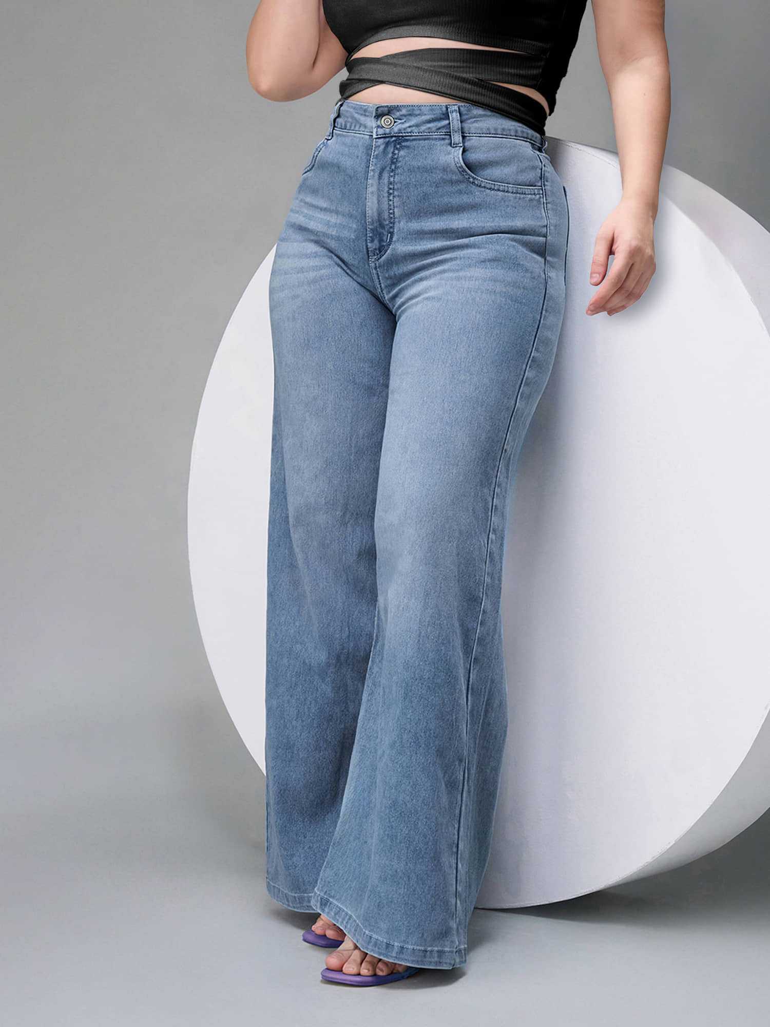 Miss Chase A+ Women's Bootcut High-Rise Jeans ( Light Blue ) - Jeans | Buy online on ZillyBuy