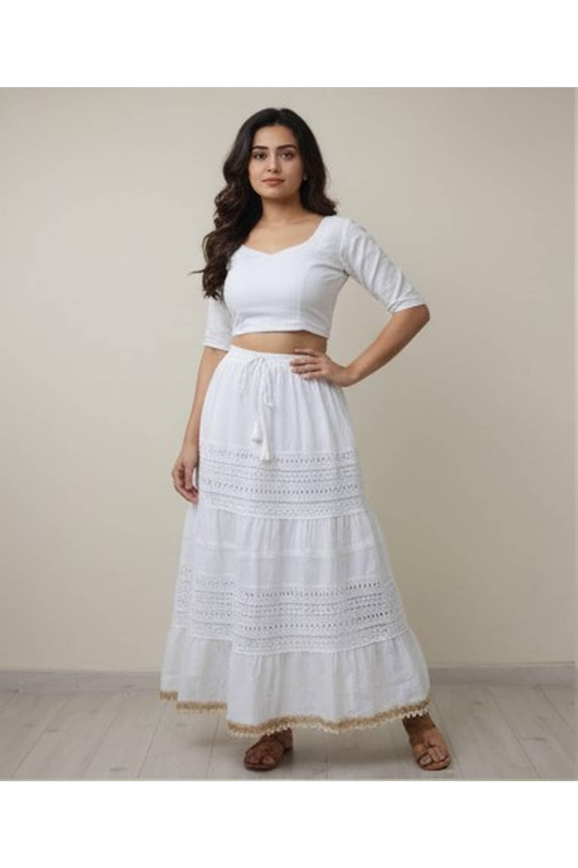 COMFY ATTIRE Off White Cotton Women's Tiered Skirt ( Pack of 1 )