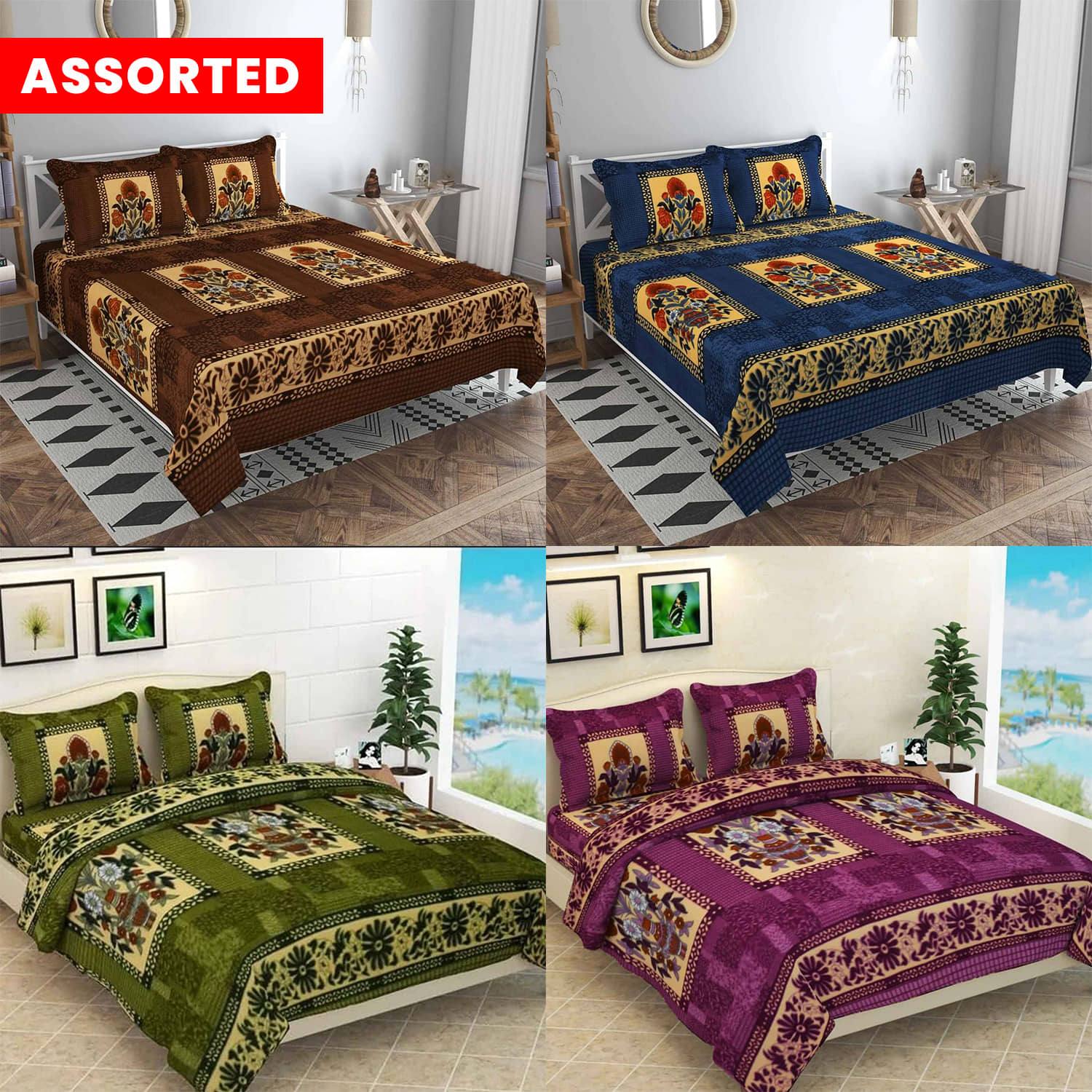 Wholesale india Multicolor Fleece 1 Double Bedsheet with 2 Pillow Covers ( 225 cm x 225 cm )