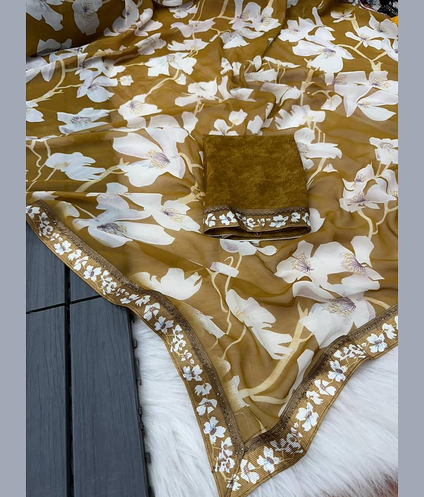 BHAVIKA SILK MILLS Georgette Printed Regular Saree With Stitched Blouse ( yellow ) - Sarees | Buy online on ZillyBuy