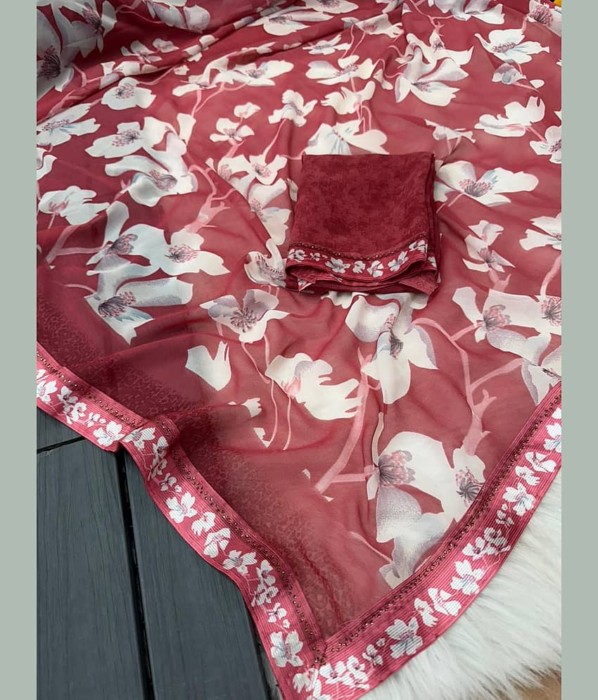BHAVIKA SILK MILLS Georgette Printed Regular Saree With Stitched Blouse ( pink ) - Sarees | Buy online on ZillyBuy
