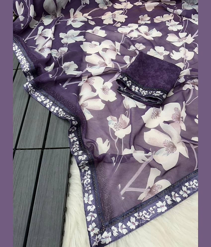 BHAVIKA SILK MILLS Georgette Printed Regular Saree With Stitched Blouse ( purple ) - Sarees | Buy online on ZillyBuy
