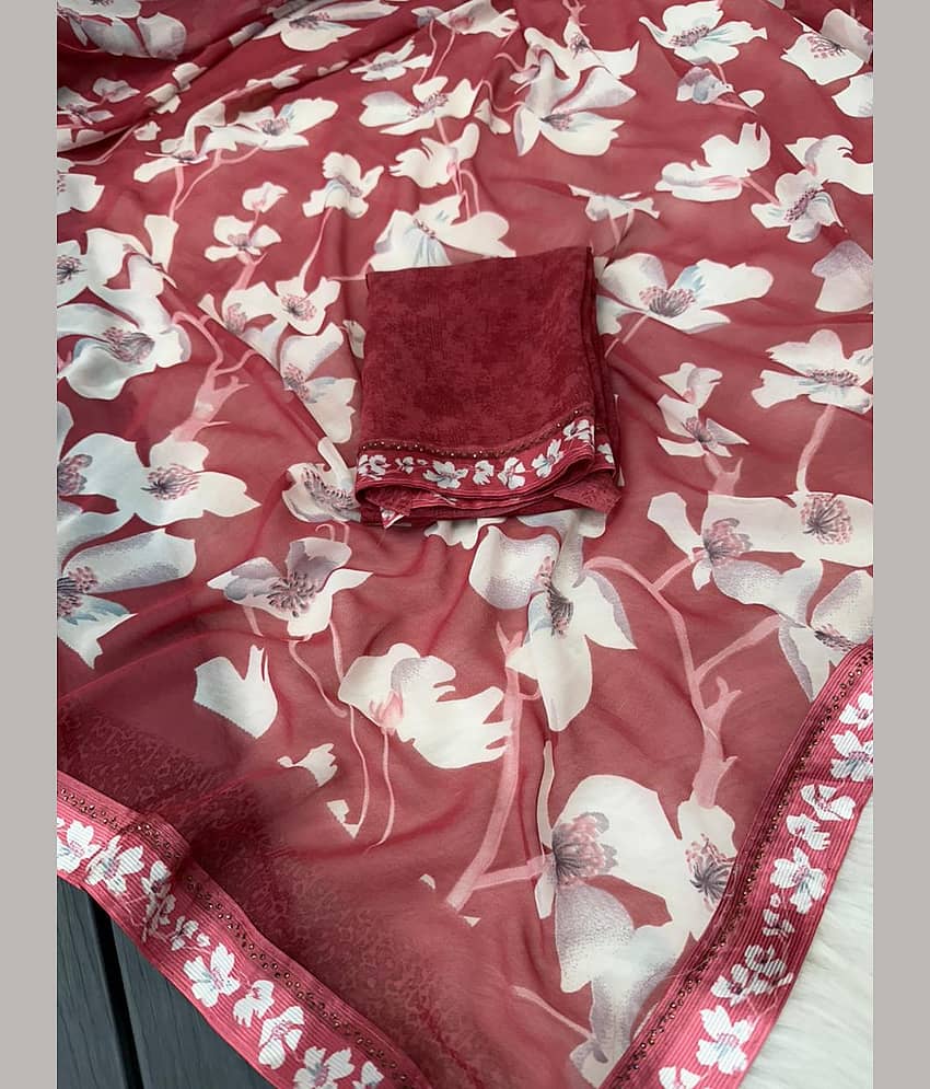 BHAVIKA SILK MILLS Georgette Printed Regular Saree With Stitched Blouse ( pink ) - Sarees | Buy online on ZillyBuy