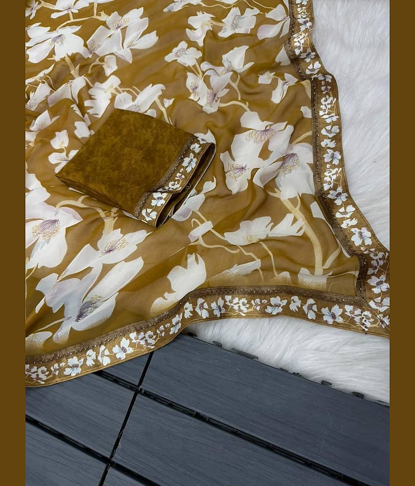 BHAVIKA SILK MILLS Georgette Printed Regular Saree With Stitched Blouse ( yellow ) - Sarees | Buy online on ZillyBuy
